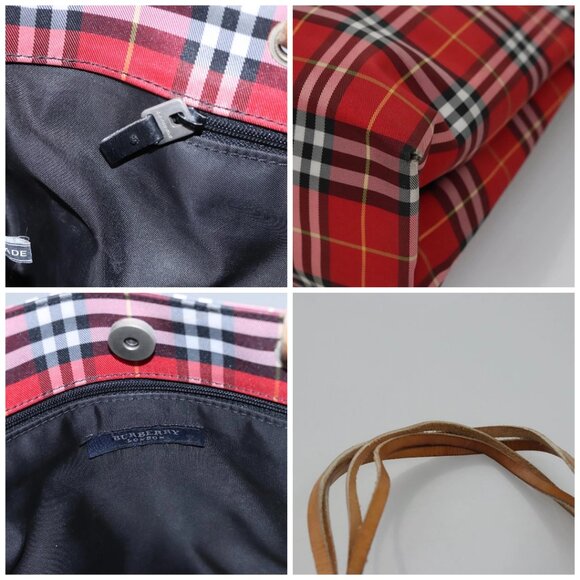 BURBERRY Nova Check Tote Bag Nylon Red Silver Auth - Picture 15 of 15